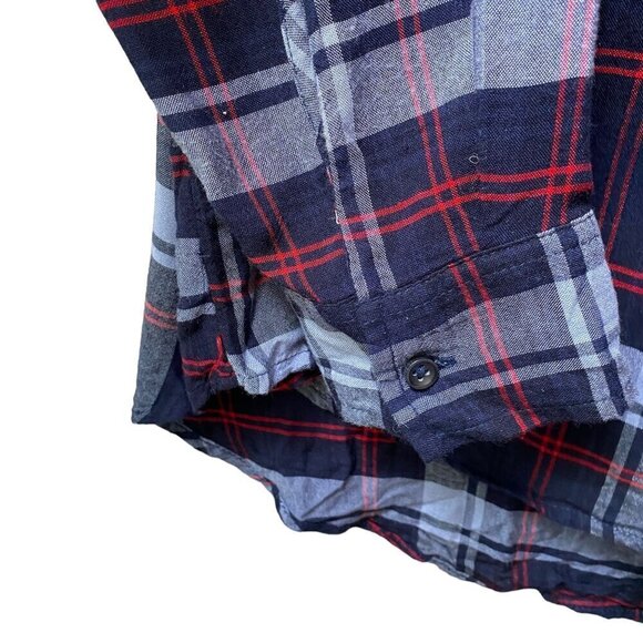 TERRA & SKY Boyfriend Shirt Size 1X Blue Plaid Rayon Button up Embroidered Colla - Picture 8 of 10